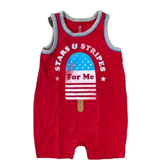 NWT Baby Gap Red W/Stars & Stripes 4th of July Tank Romper - SIZE 3-6M - Picture 1 of 8